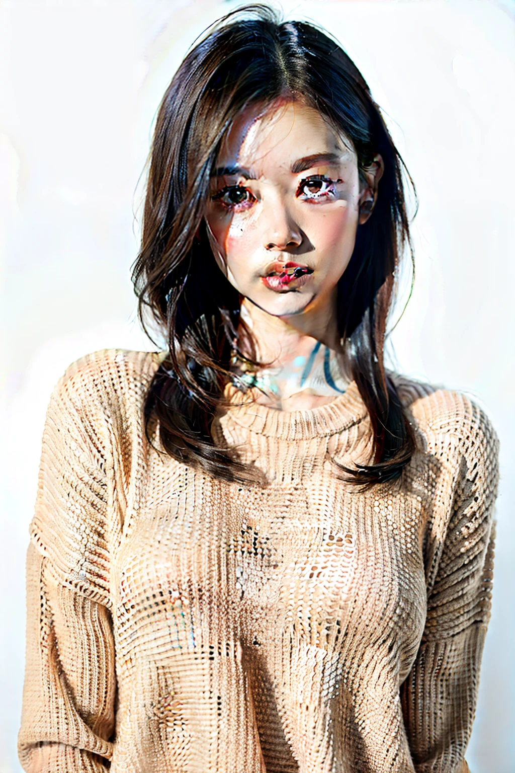 1 girl,sweater,white background,
