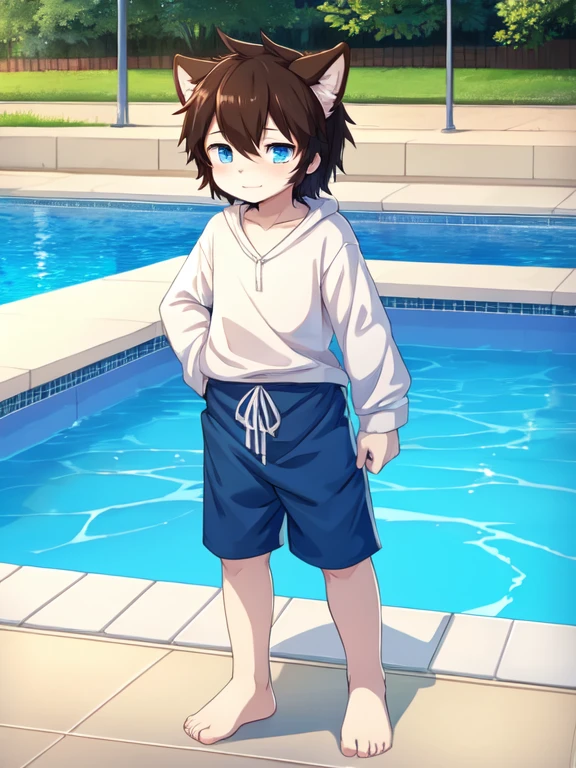 hairy，Shota，swim，（best quality），（masterpiece），Wear only briefs，no shirt，No coat,sitting