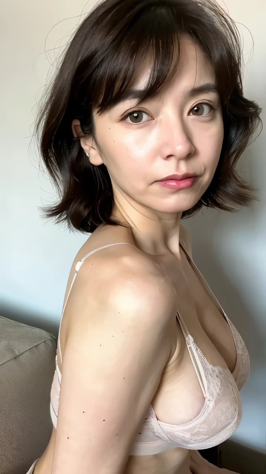 best quality, photo of a woman, sexy, mature, 65 years old,, Japanese, brunette messy pixie hair, mega big breast, wearing knit, tight clothes, sagging breast, no make up, double big eyes, big nose, housewife, waiting cum, cream pie, ddd , face with many wrinkles, old mam, erect huge nipples, pov blowjob, cum shot, round face, wrinkles around the eyes, baby face, beige bra, tight clothes, aquiline nose, slutty, tired face, old face, lewd woman, dark eyes, I wanna sex you up, facial wrinkles, baby-faced old woman, sharp eyes, dimples, milf, lace underwear, ordinary mature woman, rough skin, loose skin, long eyes, small face