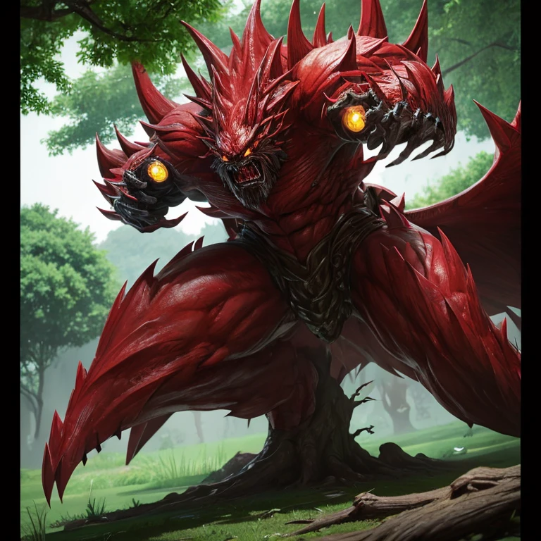 monster,tentacle,scale,bat wings,Bulk,monster,evil God,eyeball,magic book,cane,red eyes,tree bark,Blood vessel,quadrupedal walking,to be born々new,evil,core,Lots of mouths,teeth,tooth,sharp nails, negative aura,spines,Tree roots,wood monster,big tree,world Tree,machine is stuck,