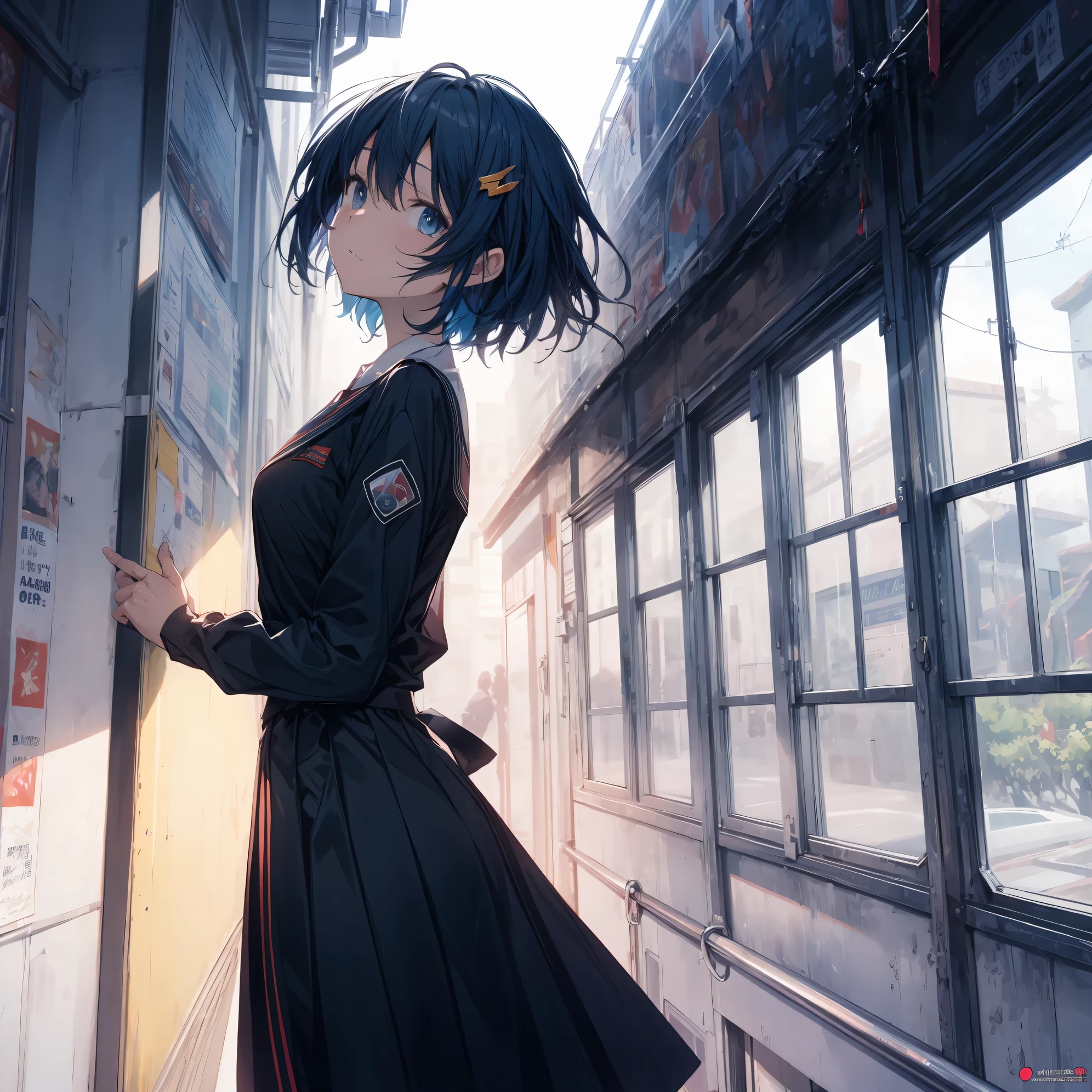 Super high quality by the art god, super detailed, High resolution,Kyoto animation style, anime moe art style, best anime 8K konachan wallpaper, pixiv contest winner, perfect anatomy, break,(眠そうにalone学校へ行く女の子を描いてください. ),break, surreal high school girl, (alone,lolita,13 years old:1.3),All limbs, full finger,, androgynous charm, (very short hair), messy hair, flat chest, small ass, between legs, Small black eyes,beautiful and fine eyes, Well-proportioned iris and pupils, disgusted eyes, High resolutionの詳細な髪, wearing school uniform, (skirt), On the way to school. break,super dense skin, Best lighting by famous artists, 8K, figure,