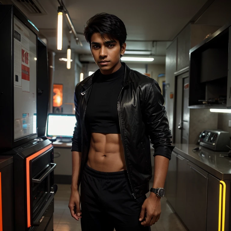 Create a very most handsome  Indian boy with  full fit body cyberpunk, handsome boy realistic face 