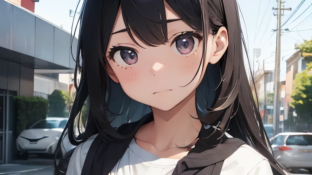 Looking at your phone、School、high school student、、Energetic girl、cute、hair is black and long、Sad face、Looking at your phone