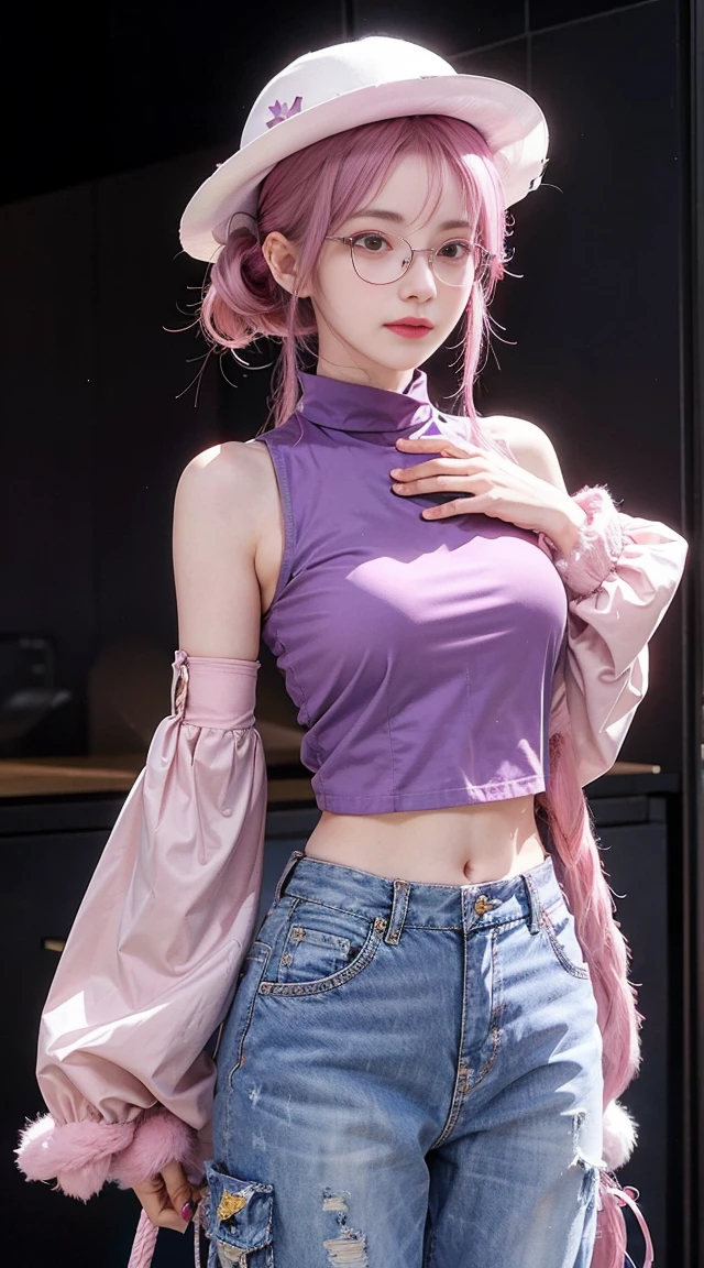 sfw, (leaning forward hands on knee facing forward),uma , Ultra high quality，8K，Don't miss your fingers，1 girl，Sports Girl，Blue-pink hair，Sports close-up，，Lawn playground，Dopamine girls, wearing bra,((skinny waist)), young asian girl, ((big breasted)),