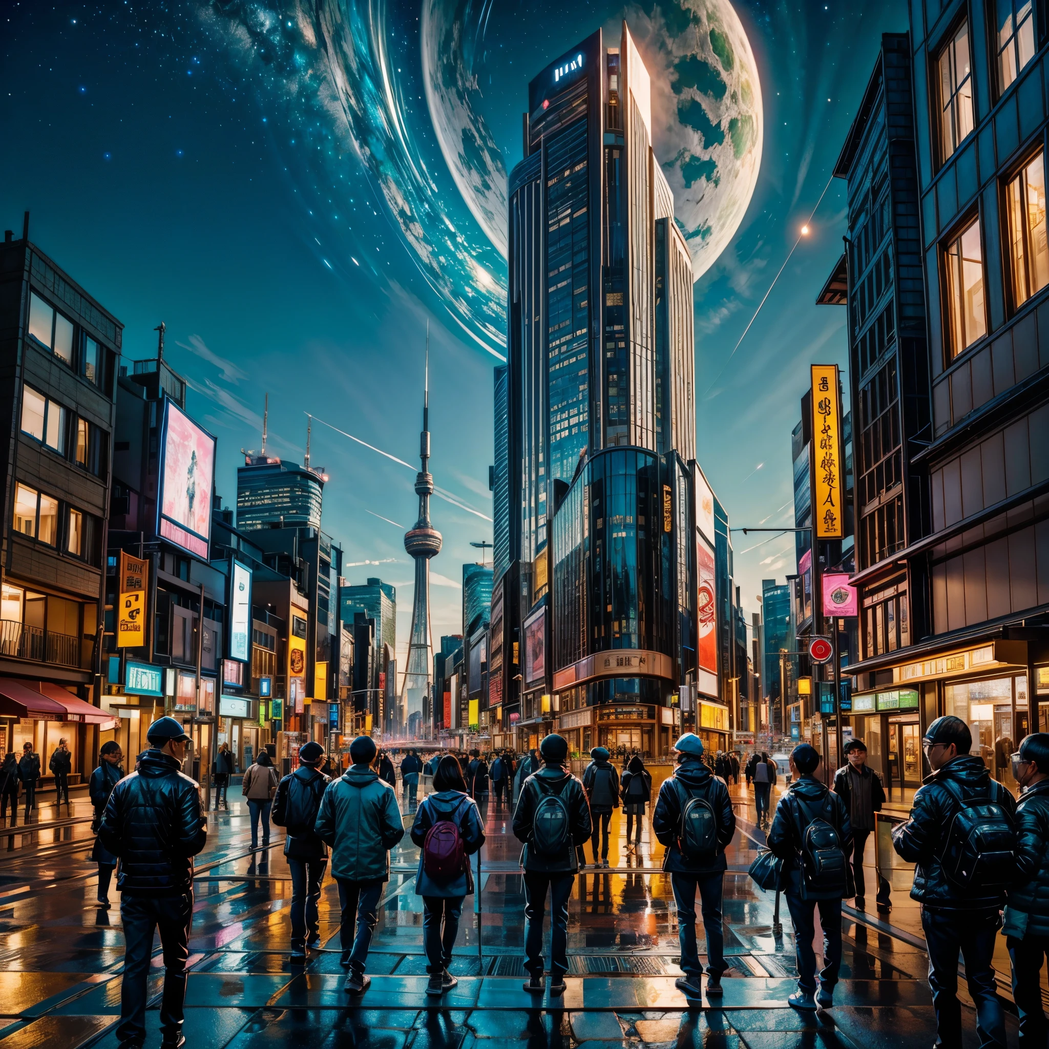 (nebulae hyper Nebula starry_sky Moonset epic moonrise spacious moonshine) In this futuristic image of a city at night,We were taken into a city full of technology and innovation。Tall skyscrapers glow with neon lights in the night sky,Forming a series of colorful lines。The facades of these buildings are covered with reflective materials,Reflects surrounding lights,Create a futuristic atmosphere。 On the streets of the city,Driverless cars and aircraft fly by,They leave colorful trails in the night sky。These vehicles are made of smooth metal and transparent materials,It gives a sense of technology and the future。People wear fashionable clothing,Wearing smart glasses and bracelet,Integrate with technology。 The center of the city a huge,There a huge water screen projection on,Displays a variety of gorgeous images and animations。People surround the water curtain projection,Admire the art works and technology displayorming a unique interactive experience。surrounded by a green belt,Planting plants of the future,These plants emit faint fluorescence,Adding a touch of vitality and natural flavor to the city。 In the distance of the picture,We can see a huge spaceport,The spaceship taking off,Carrying people to unknown areas of the universe。The spaceport’s architectural design unique,Full of curves and streamlined elements,It gives a sense of futuristic technology。 The whole picture full of a sense of technology and the future,Showing a future city full of innovation and imagination。This painting rich in detail,vibrant with colorull of imagination and creativity,It makes people feel like they are in a future world full of technological wonders, (Cyberpunk night❤heart view, ultra - detailed, intricately details, deep colour, realisticlying, tmasterpiece, cinmatic lighting, bokeh, Unreal Engine 5, rendering by octane, movie smoothing , reflection luminescence Crystalline glow hearth) blooms floraison invoke magic monarch varies multi etc. --s 1000 --c 20 --q 20 --chaos 100