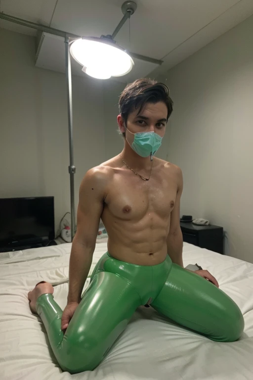   Male gay Guy   Boy Wearing Green  oxygen mask   
  And wanking in inflatable latex doll boy 