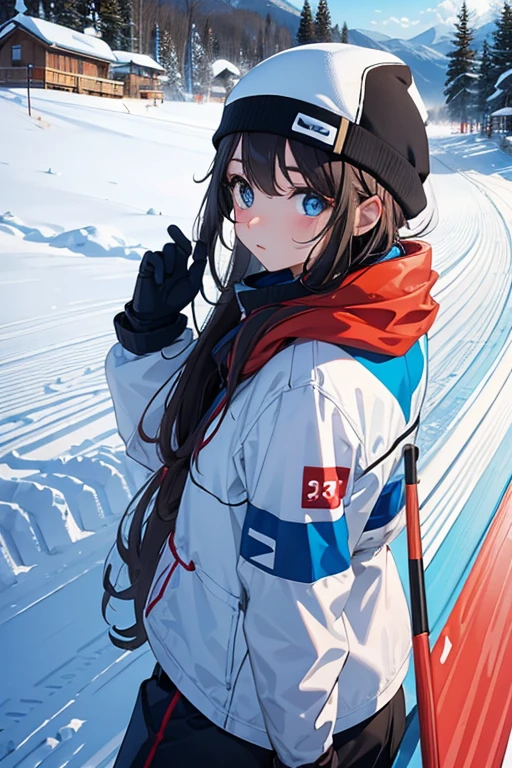 Skiers、Ski resort、slide、Upper body、Beautiful eyes、back view