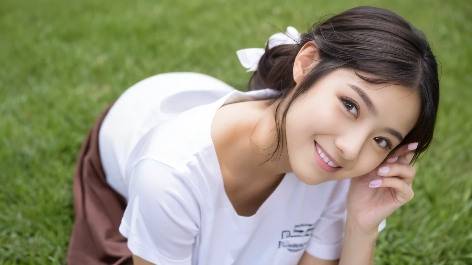 Japanese、smile、beautiful、White skin、big eyes、white shirt