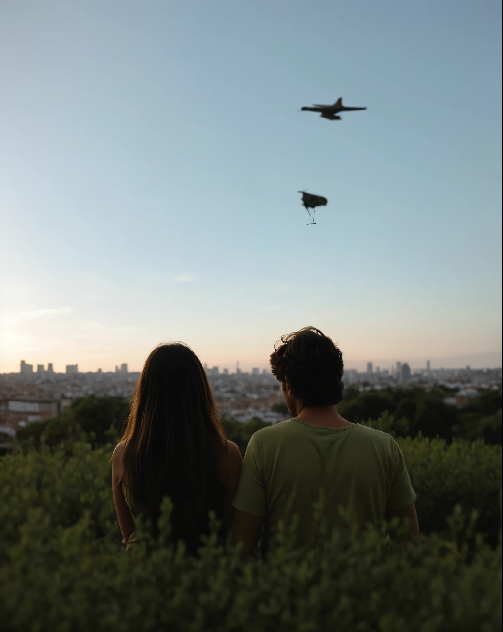 there are two people in front of a window overlooking a city, figuras encapuzadas distantes, campo - desfoque, Direction: Jan Rustem, from a distance, denoizado, distante - meio - tiro, visto de longe, Imagem de longe, Tiro de longe, heavy blurry jpeg artifact, alternate album cover, bordas desgastadas. vazamentos de luz