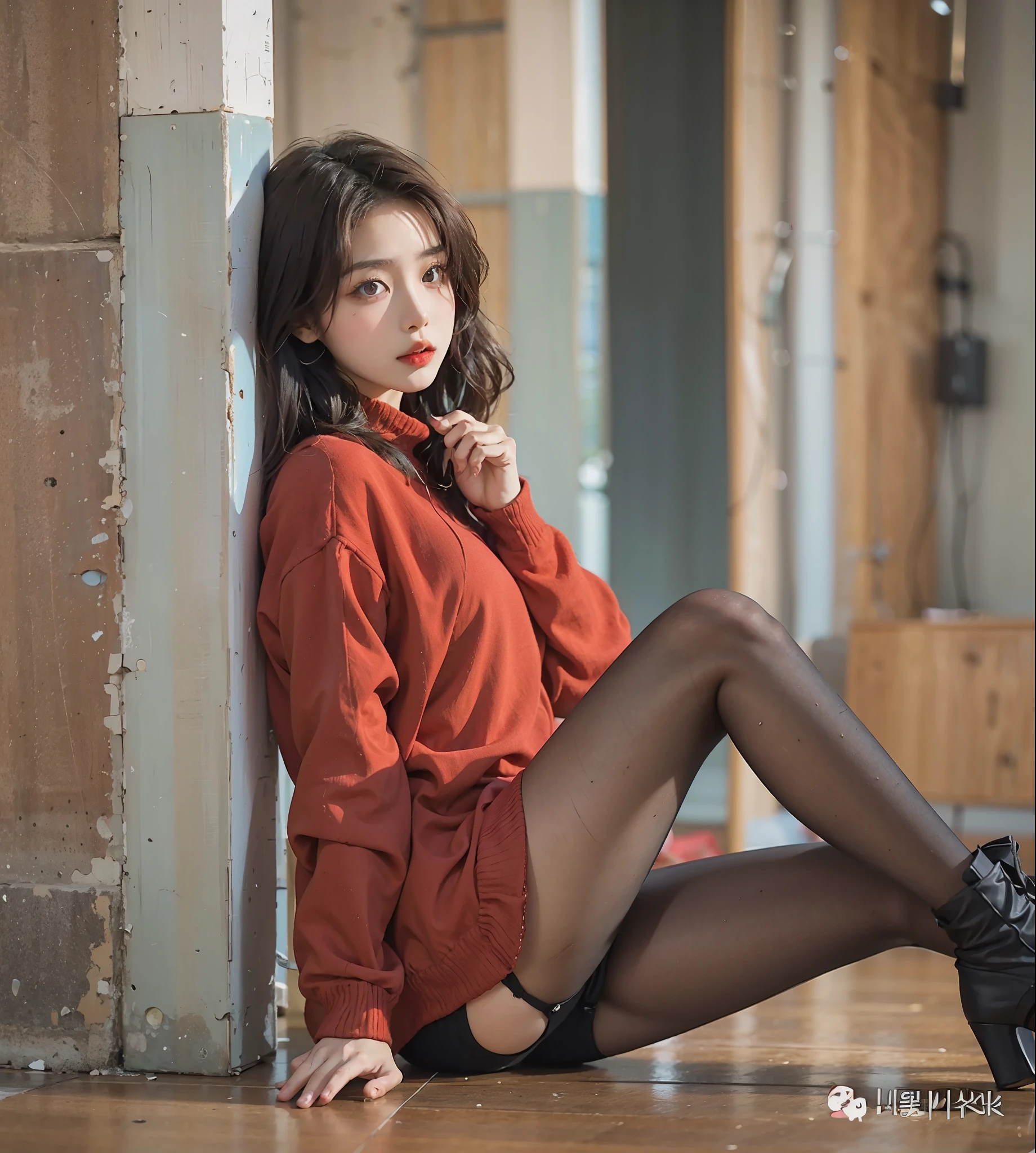 Chinese woman wearing red sweater sitting on the floor, attractive pose, korean girl, beautiful asian girl, asian girl, Beautiful young Korean woman, Chinese girl, Cute and elegant pose, red clothes, pretty face,arms and legs, young asian girl, Gorgeous Chinese model, Beautiful young Korean woman, beautiful korean woman, Beautiful girl model, young cute girl