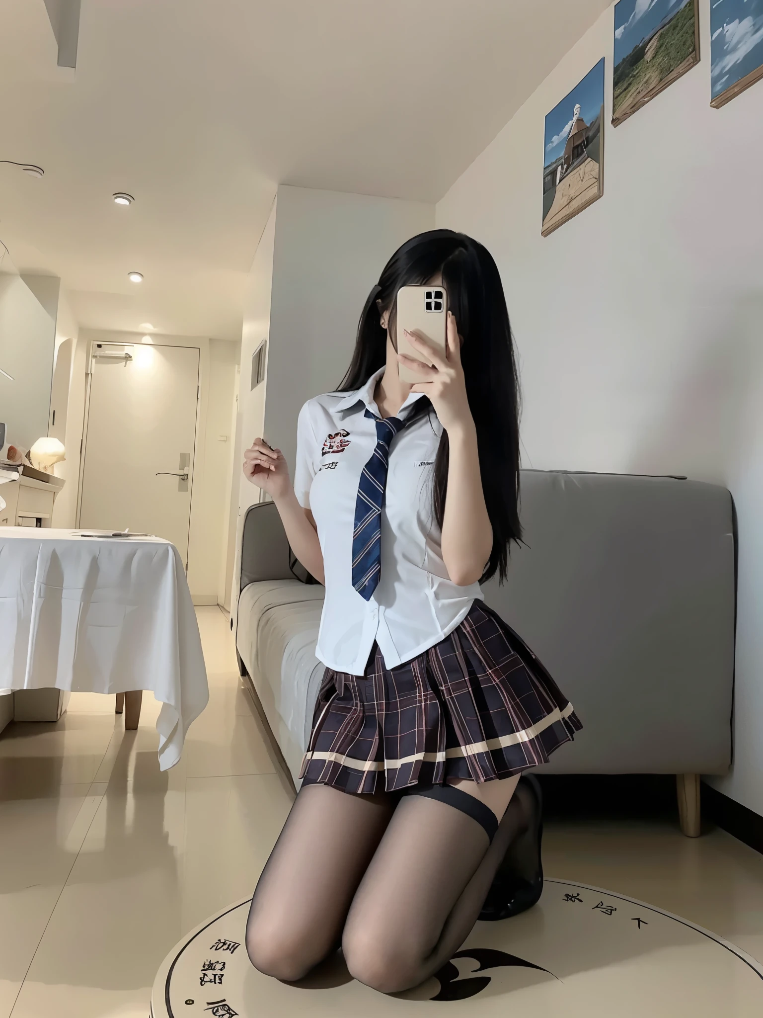 There was a woman kneeling on the floor to take a picture of herself, jk, Magic school student uniform, Japanese school girl uniform, a hyperactual schoolgirl, hyperactual schoolgirl, cute schoolgirl, Dress up as a schoolgirl, japanese school uniform, magic school clothes, actual , wearing japanese school uniform, Wearing school uniform, Anime Girls Cosplay, girl wearing
