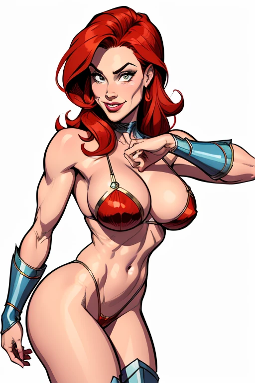 (cartoon style:1.2), Drawings of ([Red Sonja]), white background, fun posing, Centered, scale to fit the dimensions