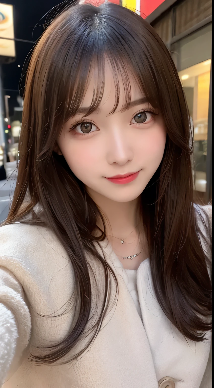 table top, highest quality, shape, Super detailed, finely, High resolution, 8k wallpaper, 完璧なダイナミックな構shape, beautiful and detailed eyes, Gorgeous and stylish black fluffy latest trend Tokyo winter clothes,ランダムなcute髪,small breasts,natural color lip, bold sexy pose,smile、20 year old girl、cute、sexy shot looking at camera,Always blur the background,perfect and beautiful face,Take only the face,beautiful and detailed face、slim face and style,Big eyes、Do gal makeup,real photos、luxury brand mink coat