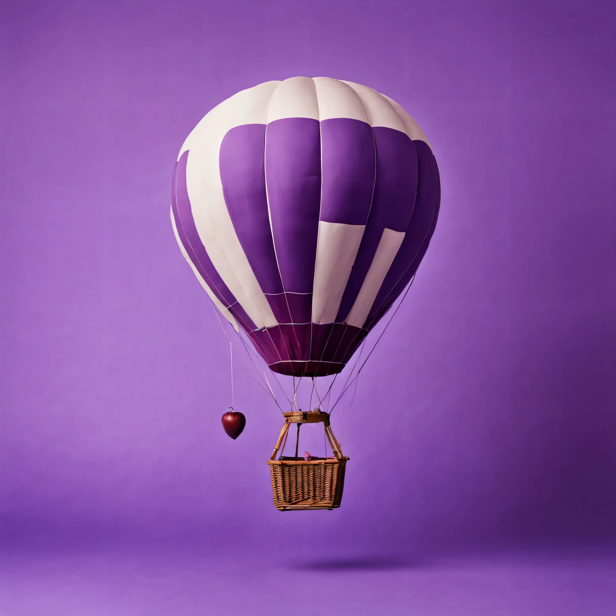 Montgolfière avec prune violette géante, voudrais, violette affectueuse, studio photo de style, coloré, décors simples, (vue globale)