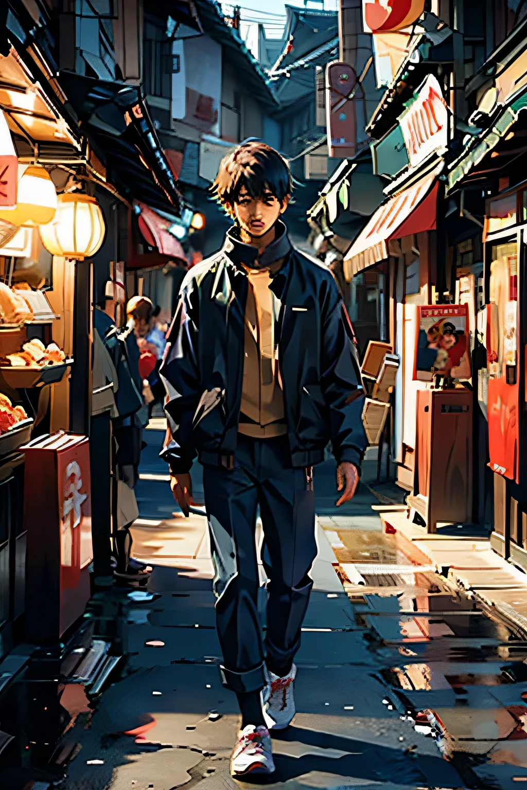 man walking lonely, korean, whole body,