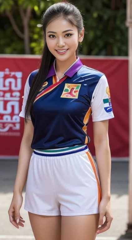 (Beautiful Thai girl: 1.5), big breasts: 1.5, narrow waist: 1.5, slim thighs: 1.5,
Wearing the Thai national volleyball team uniform: 1.3,
Three people laughing: 1.5, cheerful: 1.5, happy: 1.5,
Beautiful Thai girl with voluminous breasts, an hourglass figure, narrow waist, and slim thighs, is captured in a lively moment, wearing the Thai national volleyball team uniform. The uniform, adorned with the Thai flag and emblem, hugs her figure perfectly. A few tatto