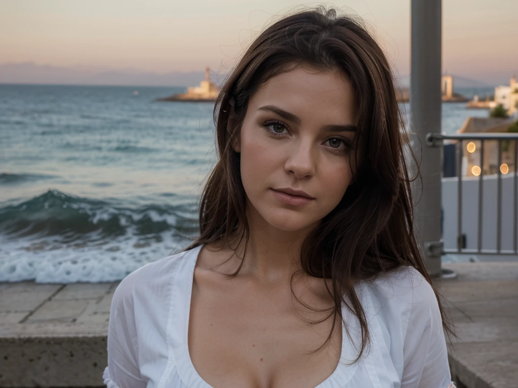 Belle brune, bord de mer, qualité