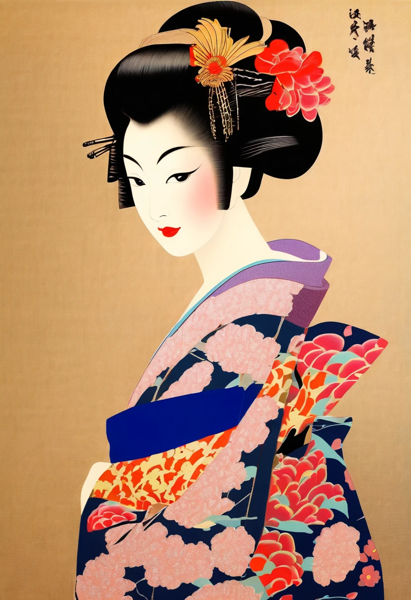 picture of a woman wearing a kimono, inspired by Matsuno Chikanobu, inspired by Tosa Mitsunobu, Inspired by Itō Shinsui, by Ayako Rokkaku, elegant japanese woman, geisha photo portrait