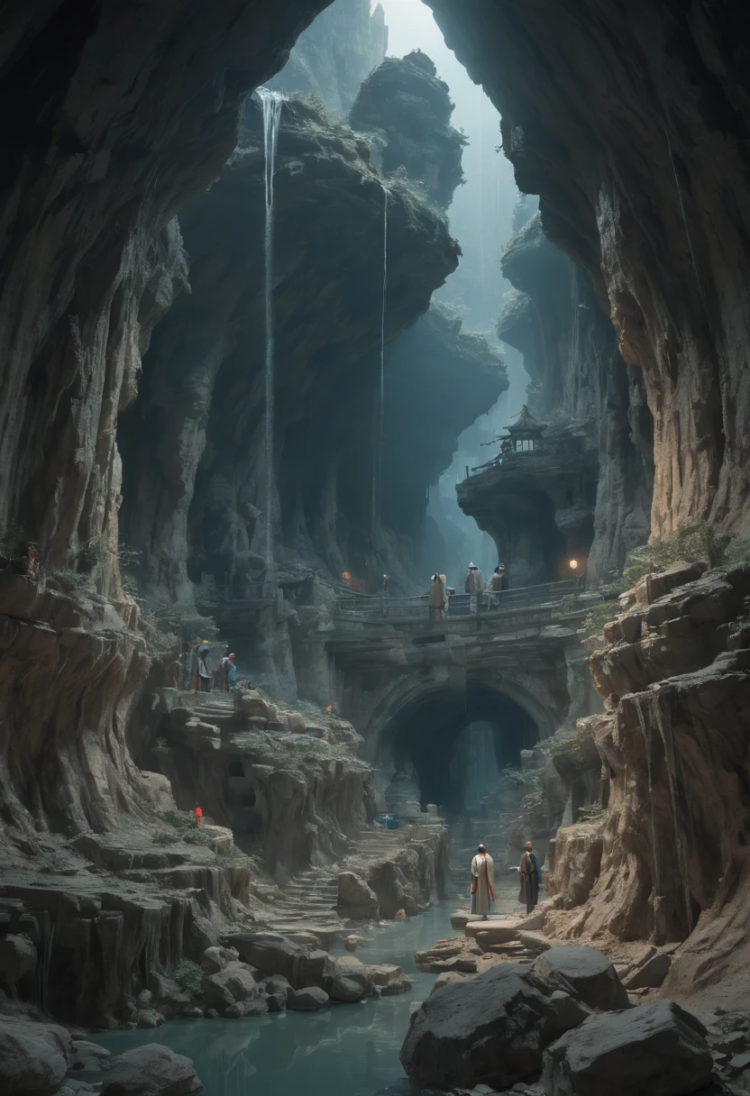 Underground world, by zhang daqian and Gu An and bao pnan, best quality, masterpiece, 8k