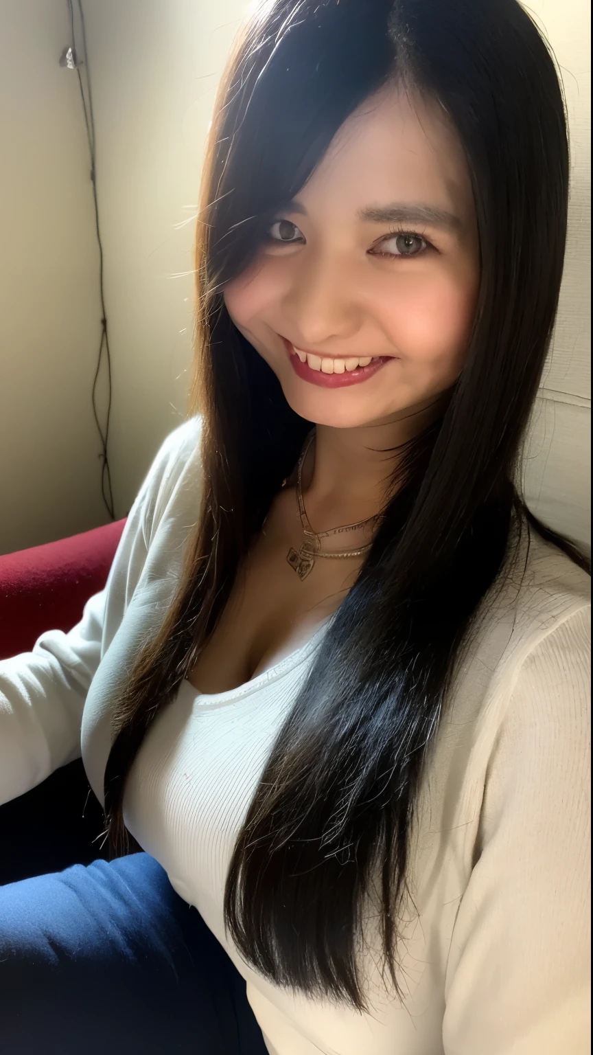 (highest quality、8K、32K、masterpiece、nffsw:1.2)、photo of cute japanese woman、big and full breasts、very short bobbed hair、surface focus、Wear tight knitwear、necklace、simple background、look at the viewer、shorts、wearing black tights、seduce with feet、pose of temptation、fascinating look、sit on the floor、show off your cleavage