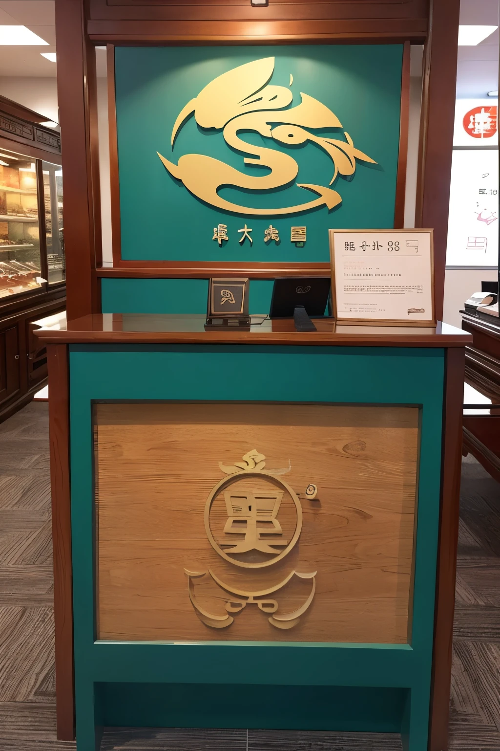 Design a logo,retail display,teals,Chinese style