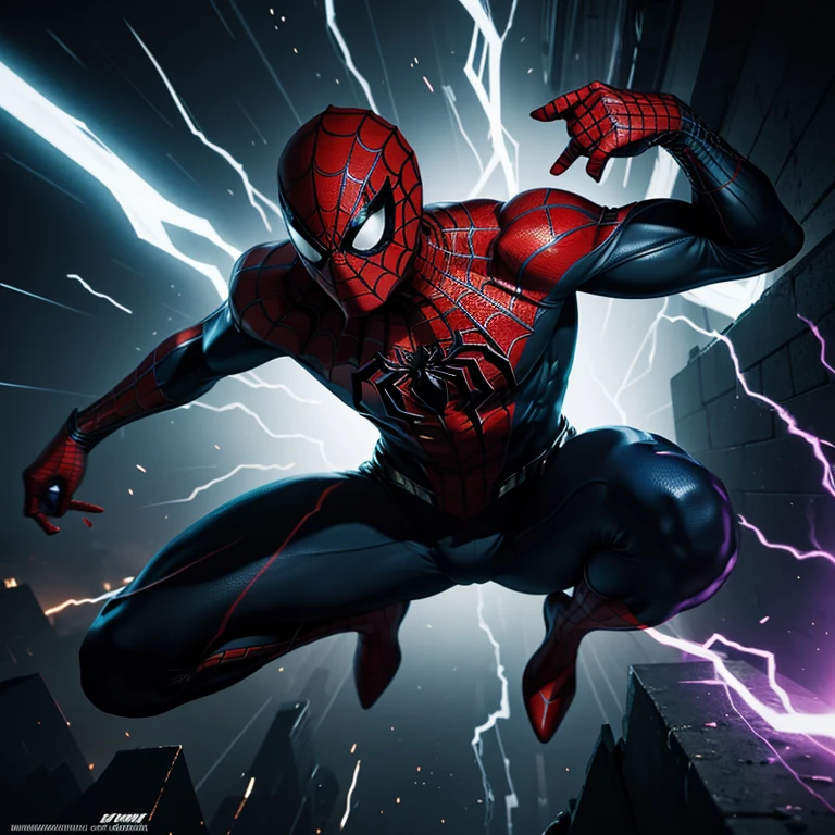 Transforming darkness into art, create an abstract & conceptual rendition of Spiderman, capturing his enigmatic personna. Embrace bold strokes, striking lines, and vibrant colors to convey the duality between hero and vigilante. Infuse the artwork with motion and energy, depicting Spiderman as an abstract force against a backdrop of shattered darkness. Illuminate his iconic symbol with luminous accents, showcasing the rebirth of hope amidst the shadows.