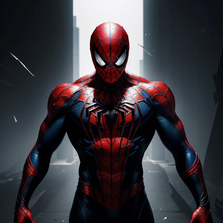 Transforming darkness into art, create an abstract & conceptual rendition of Spiderman, capturing his enigmatic personna. Embrace bold strokes, striking lines, and vibrant colors to convey the duality between hero and vigilante. Infuse the artwork with motion and energy, depicting Spiderman as an abstract force against a backdrop of shattered darkness. Illuminate his iconic symbol with luminous accents, showcasing the rebirth of hope amidst the shadows.