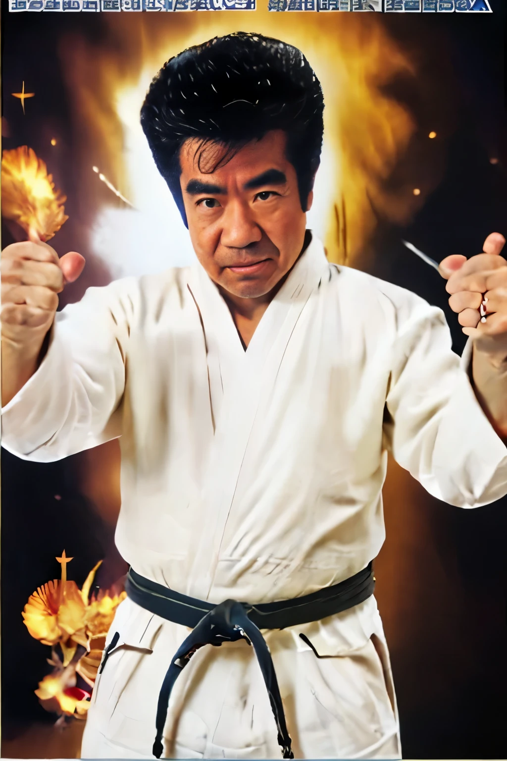 segata, segata sanshiro, serious look, masterpiece, best quality, male, outdoor, dougi, pants, pointing, pointing finger,
outside, apocalypse, explosions, fire, embers, lightning