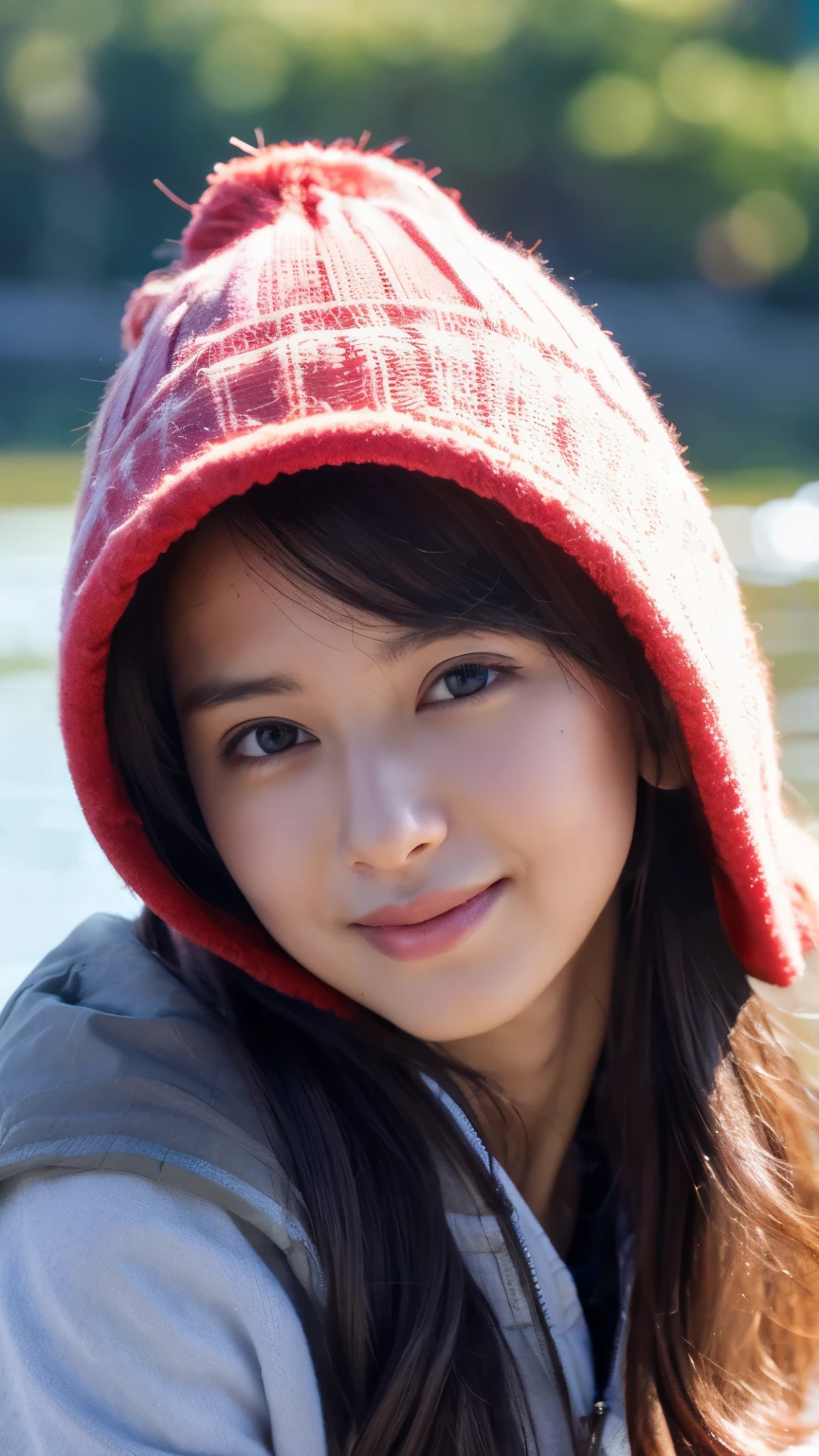 ((best quality)), ((masterpiece)), (detailed), perfect face,  a girl make hood walking on the lake