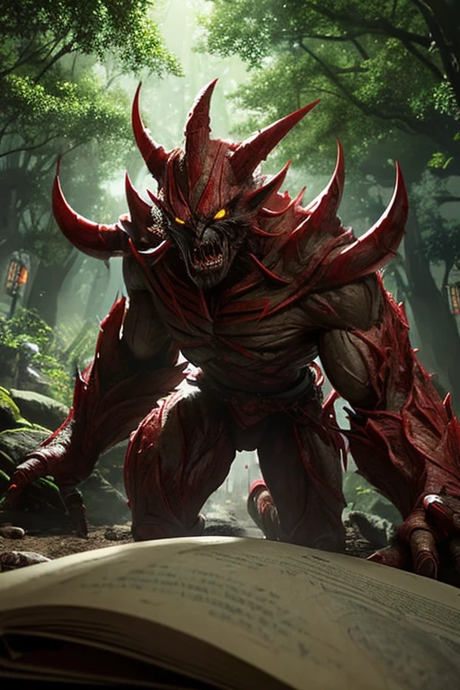 monster,tentacle,scale,bat wings,Bulk,monster,Evil God,eyeball,magic book,cane,red eyes,tree skin,Blood vessel,quadrupedal walking,to be born々new,Evil,core,Lots of mouths,teeth,sharp nails, negative aura,spines,Tree roots,wood monster,