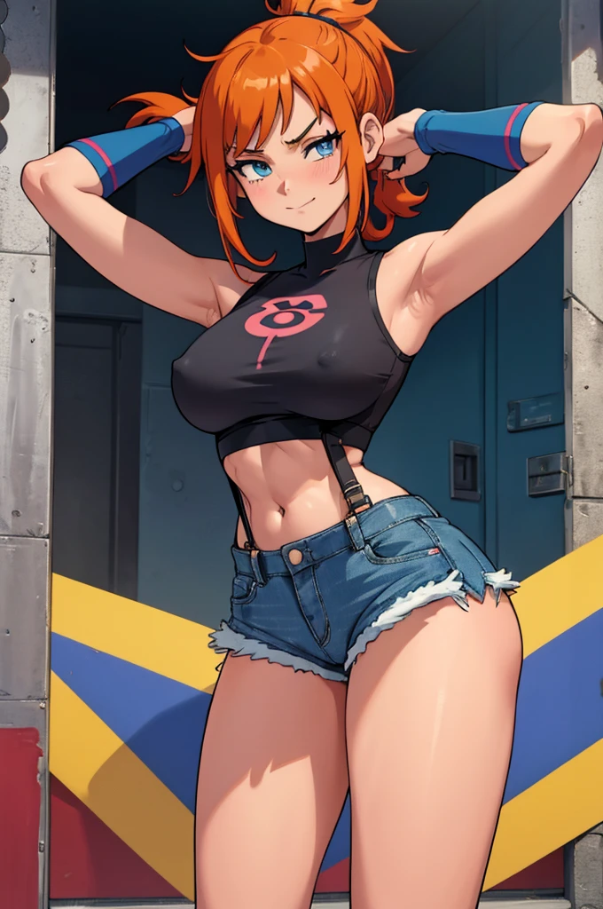 pokemon
pokemon (anime)
pokemon (classic anime)
pokemon rgby
kasumi (pokemon)
fr34ky
gen 1 pokemon
1girls
abs
alternate breast size
armpits
asymmetrical hair
beach
big breasts
blue bottomwear
blue eyes
blush
breasts
clothing
cowboy shot
crop top
denim
denim shorts
female
female only
front view
hands behind head
happy
hero
heroine
hips
huge breasts
jean shorts
large breasts
legs
legs together
light skin
light-skinned female
midriff
muscle
navel
nipples
orange hair
ponytail
red suspenders
shirt
short hair
short shorts
shorts
side ponytail
sleeveless
sleeveless shirt
smile
solo
solo female
spiky hair
standing
strong tomboy (spectrum)
suspenders
tank top
age girl
teen
thick thighs
thighs
tied hair
tomboy
wide hips
yellow shirt
yellow topwear
2020s
2024
ai generated
anime
high resolution
manga
realistic
very high resolution
video game franchise