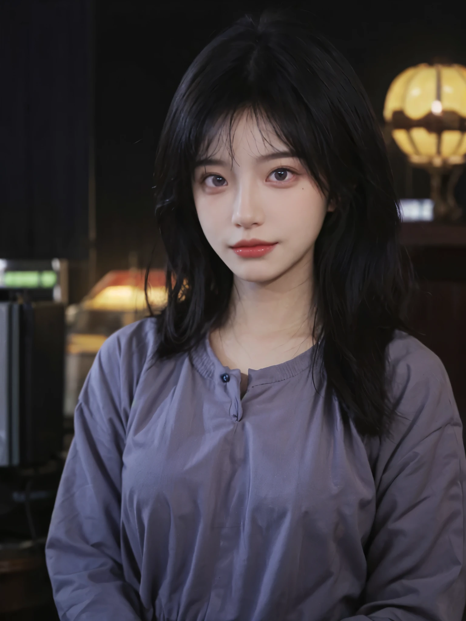 best quality, high quality, a cute girl, alone, Beautiful purple hair, beautiful purple eyes, faint smile,