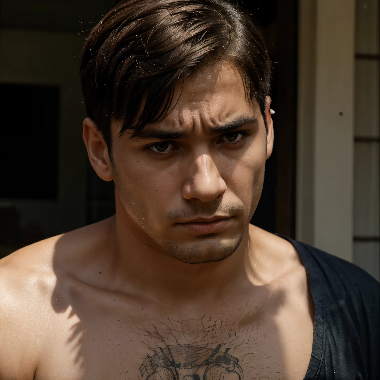 A man with French cut in sad mood