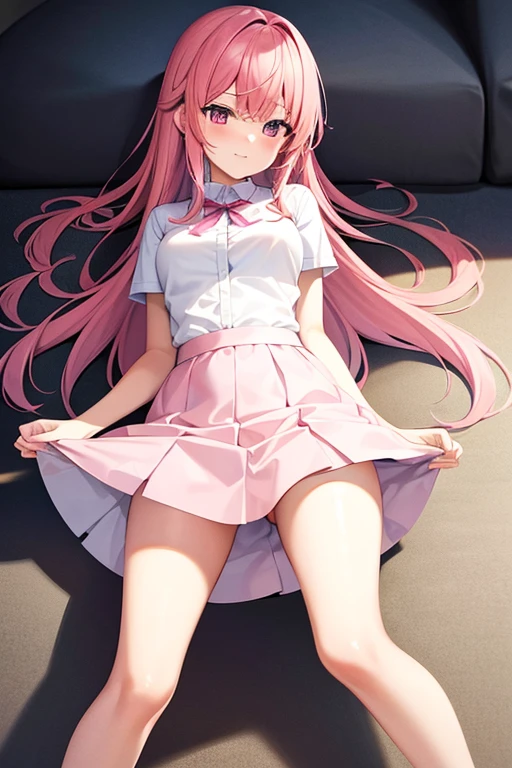 Pink-haired girl,white skirt,have a sex