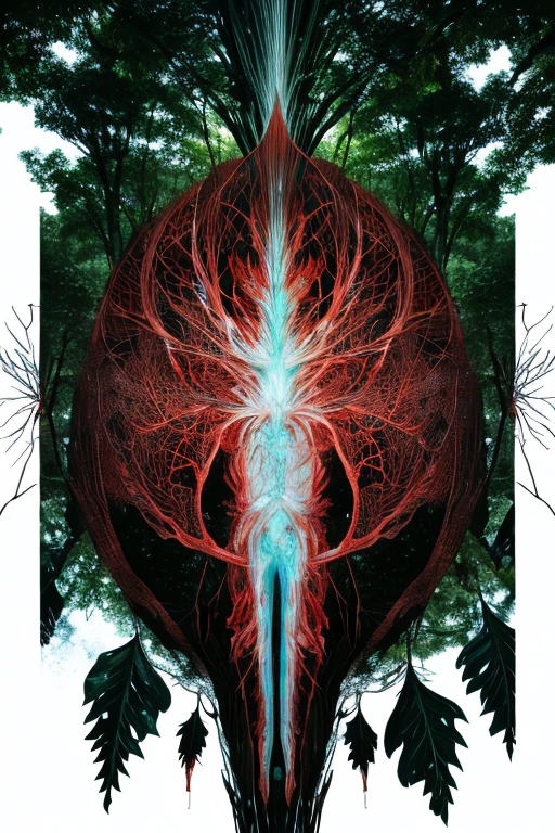 tree skin,Blood vessel,Evil,spines,A fusion of people and trees,etheric,An illustration,character,