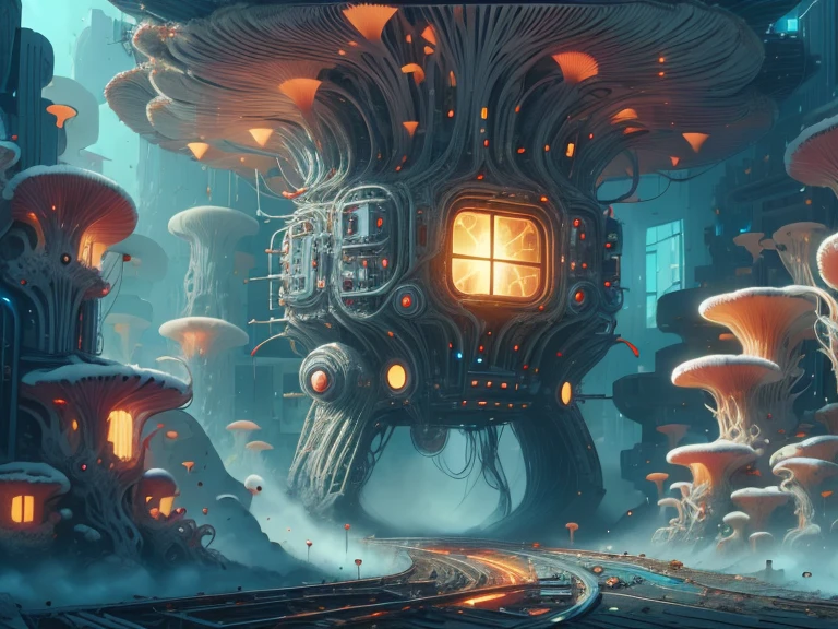 ((masterpiece)), (((best quality))), ((ultra-detailed)), underground city, ((illustration)), myceliumtech, scifi, Psychedelic,