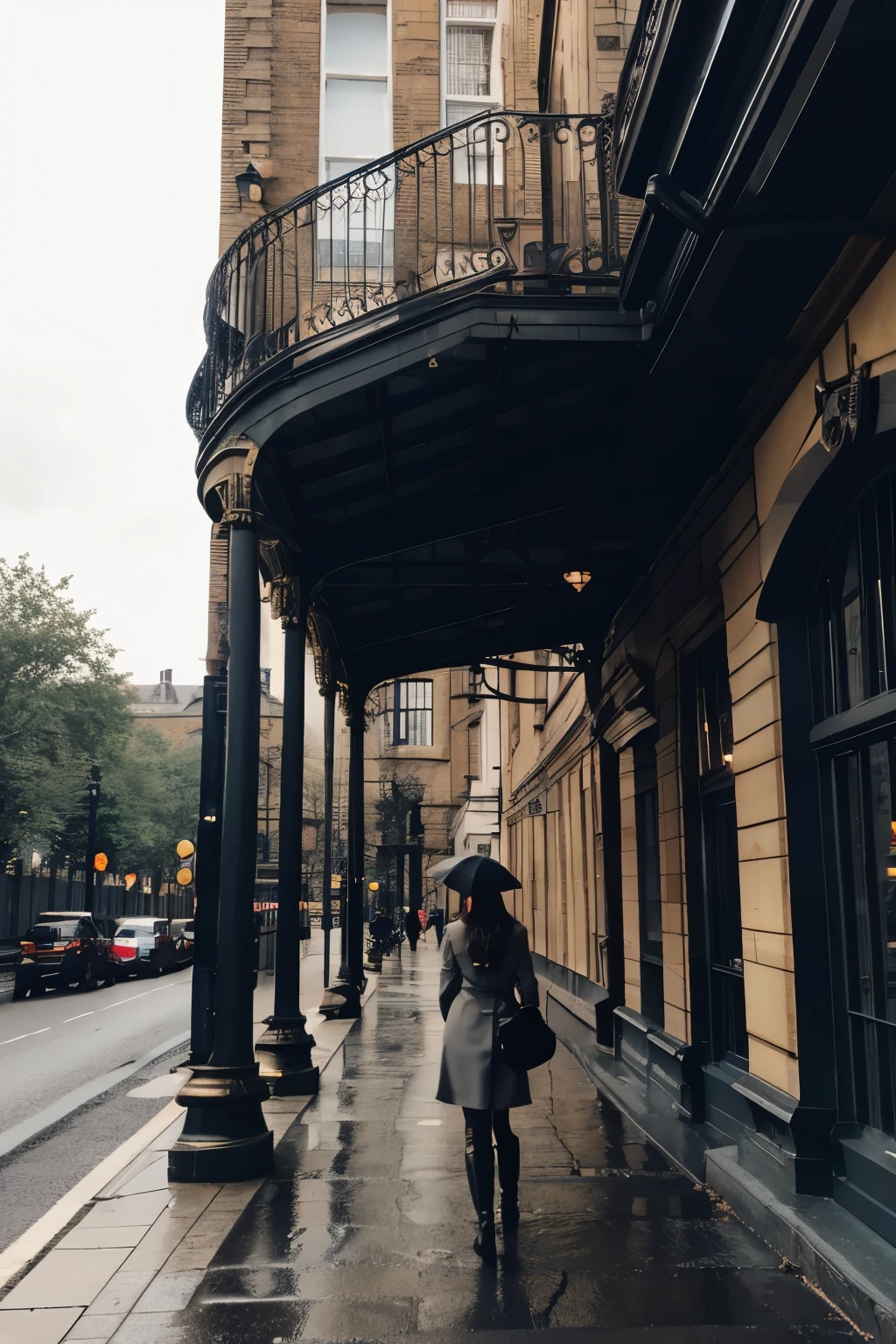 steampunk,london,street,gray sky,bridge,