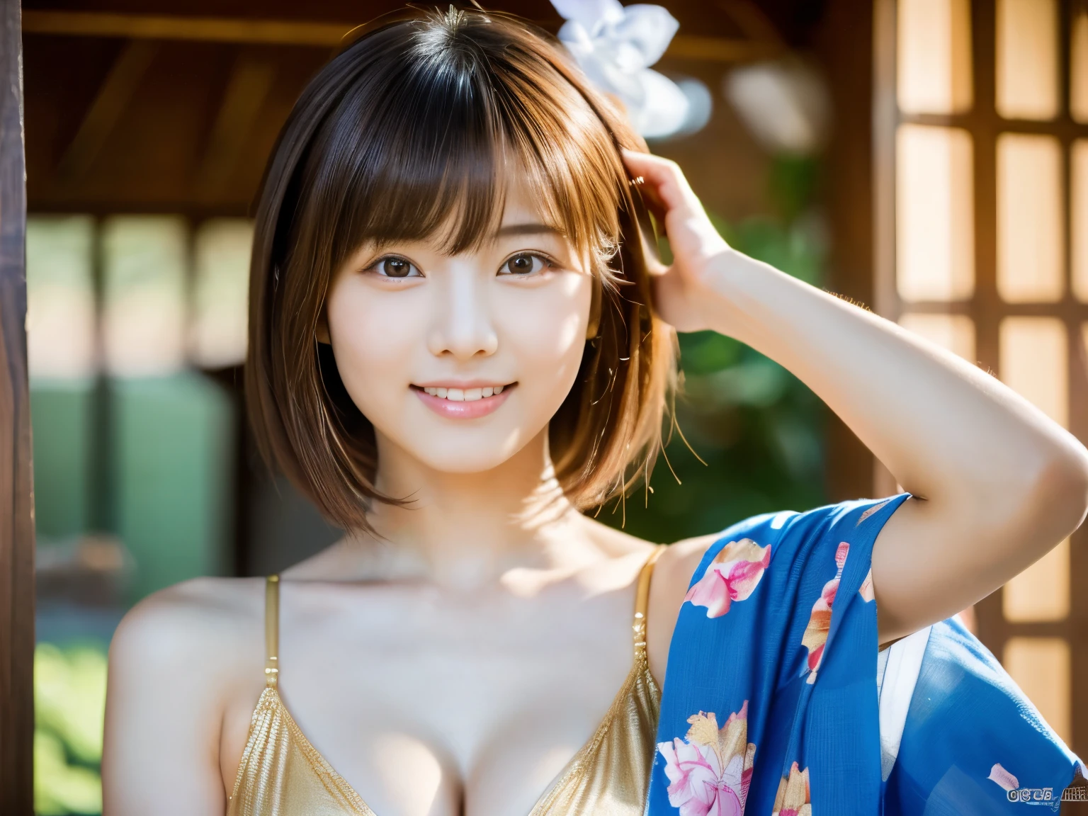 KPOP idol, jpop idol ,japanese voice actresses, bishojyo ,naked ,kimono bikini,24 years old, 細い眉,long hair,smiling,(masterpiece:1.3), (8k, photorealistic, RAW photo, フィルムカメラ,best quality: 1.4), (1girl), soft focused,beautiful face, (realistic face), beautiful hairstyle, realistic eyes, beautiful detailed eyes, (realistic skin), beautiful skin, absurdres, attractive, ultra high res, ultra realistic, highly detailed, golden ratio