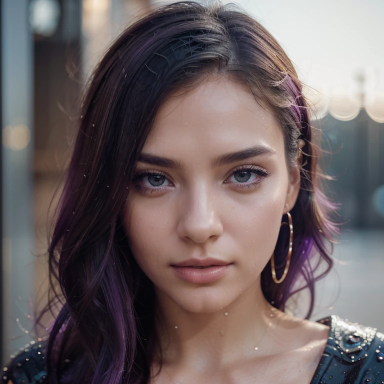 best quality,4k,8k,highres,masterpiece:1.2,ultra-detailed,realistic:1.37,colorful portraits,purple hair,beautiful eyes and lips,glowing skin,natural lighting,studio lighting,moisture on skin,detailed eyebrows,wet hair,shimmering highlights,vibrant colors,bokeh,expressive poses,artistic backgrounds,creative compositions,unique perspectives,fashion styles,modern trends,visual storytelling,captivating atmospheres,emotional connections,inspiring moments, surreal landscapes,abstract elements,sparkling water droplets,reflections on surfaces, ethereal aesthetics, effortless elegance,stylish fashion,instagrammable scenes,innovative concepts,creative photo editing,artistic filters,uplifting vibes,positive energy,memorable experiences.