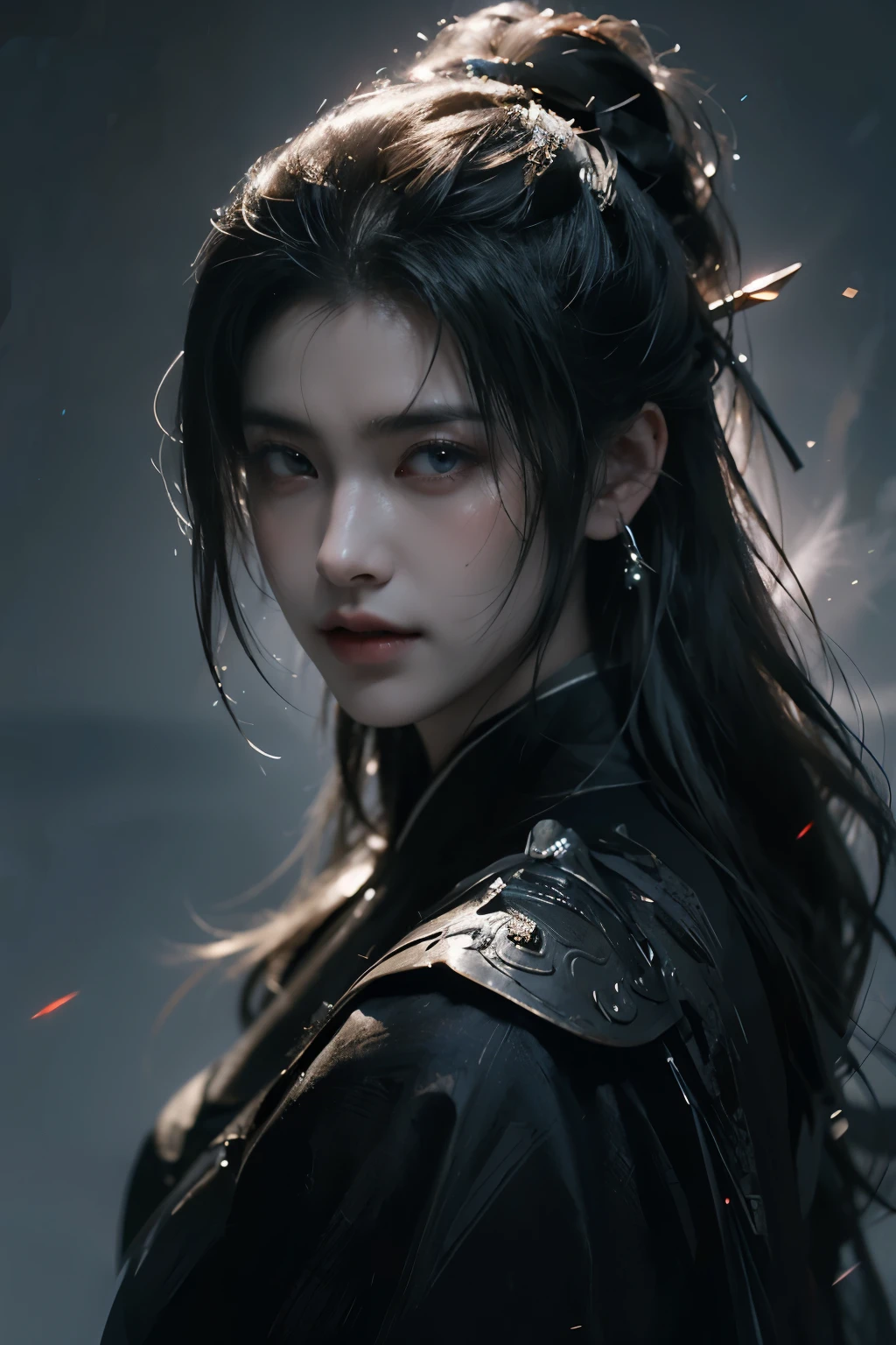 Game art，The best picture quality，Highest resolution，8K，(A bust photograph)，(Portrait from bust:1.5)，(Head close-up)，(Rule of thirds)，Unreal Engine 5 rendering works， (The Girl of the Future)，(Female Warrior)， 
20岁少女，(The warrior in ancient China)，An eye rich in detail，(Big breasts)，优雅高贵，冷漠，(Brave)，
(The costume of Chinese swordsman elements，Costumes of ancient Chinese characters，A random pattern of clothing，Ribbon，Joint Armor，Rich dress details，)中国人物，奇幻风格，
拍照姿势，野外背景，Movie lights，Ray tracing，Game CG，((3D Unreal Engine))，oc渲染反射纹