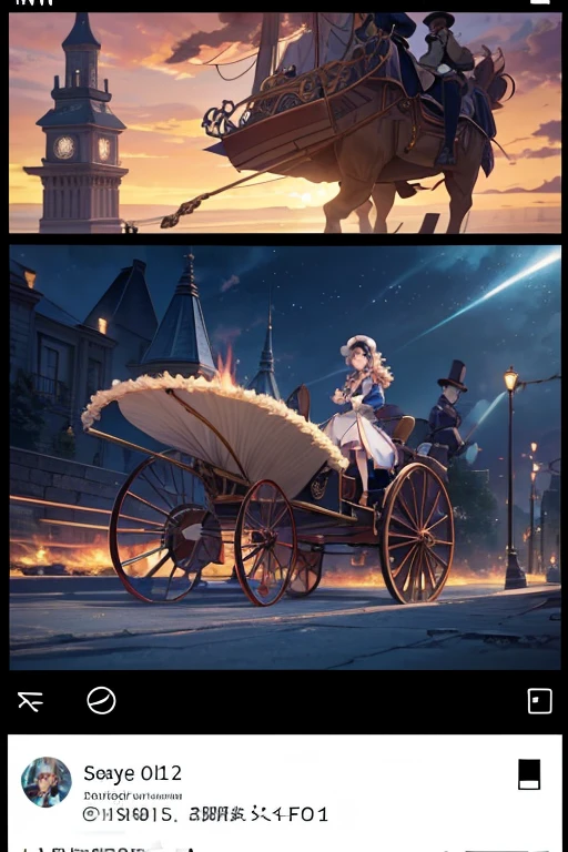 Animation scene of a man in a hat and a woman in a skirt with a carriage, Screenshots from animated movies, Riding an early anime maid, Animation movie screenshots, In animation, Screenshots from the 2012 animation, Today's featured anime stills, Still from TV animation, animation stills, Cannon mounted on his back