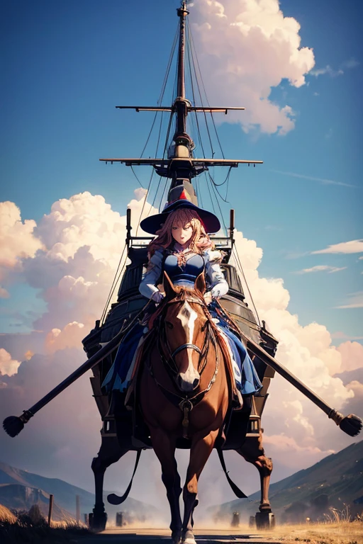 (best quality,4k,8k,highres,masterpiece:1.2),ultra-detailed,(realistic,photorealistic,photo-realistic:1.37),animated movie screenshot,anime-style scene of a man wearing a hat and a woman wearing a dress with a carriage, anime maid riding an early tank, animated movie screenshot, in an animated movie, 2012 animation screenshot, today's featured anime stills, still from a TV anime, anime stills, cannon mounted on his back