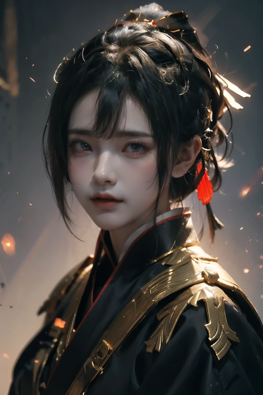 Game art，The best picture quality，Highest resolution，8K，(A bust photograph)，(Portrait from bust:1.5)，(Head close-up)，(Rule of thirds)，Unreal Engine 5 rendering works， (The Girl of the Future)，(Female Warrior)， 
20岁少女，(The warrior in ancient China)，An eye rich in detail，(Big breasts)，优雅高贵，冷漠，(Brave)，
(The costume of Chinese swordsman elements，Costumes of ancient Chinese characters，A random pattern of clothing，Ribbon，Joint Armor，Rich dress details，)中国人物，奇幻风格，
拍照姿势，野外背景，Movie lights，Ray tracing，Game CG，((3D Unreal Engine))，oc渲染反射纹