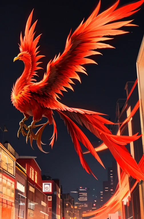 The phoenix is glowing red and black