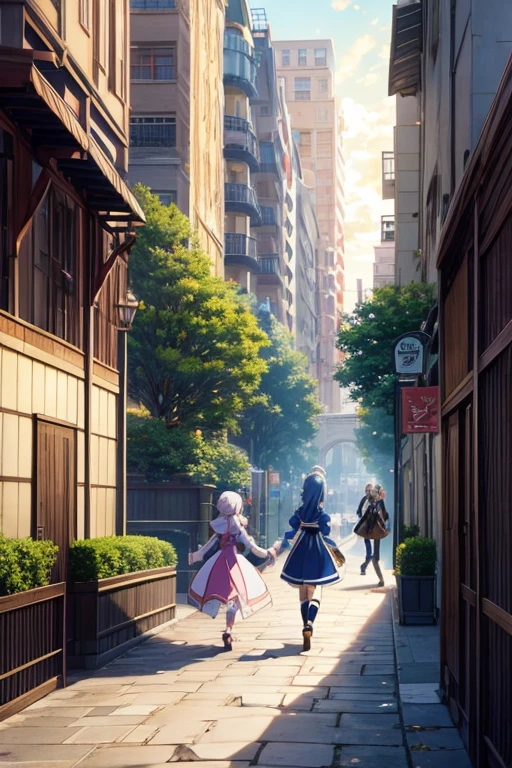 Anime characters walking on the street，There was once a carriage, Screenshots from animated movies, in animated movies, 2 0 1 9 anime screenshot, Today's featured anime stills, rune factory 5, Screenshots from the 2012 animation, Popular isekai anime, animation stills, anime screenshot, konosuba anime style