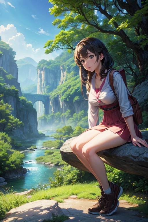(best quality,4k,8k,highres,masterpiece:1.2),ultra-detailed,(realistic,photorealistic,photo-realistic:1.37),
a woman sitting on a rock in a forest by the river, anime nature, anime scenery, beautiful anime scenery, anime countryside scenery, anime nature wallpaper, anime scenery, beautiful and peaceful anime scenery, beautiful anime scenery, anime background, anime background art, anime scenery concept art, anime scenery wallpaper, Studio Ghibli environment, anime movie background