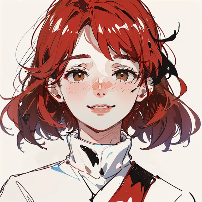 best quality, high resolution, clean background with plants, high contrast, 1 boy, line-drawing, sketch, ((tight medium shot))), white background with plants, clean line drawingringe hairstyle), (naughty face), smile face, (((turtleneck))), (((darkred-haired)))), (Mashed Hair), ((black eyescolor:1.2)), white skin, cute, handsome, adult, blushing