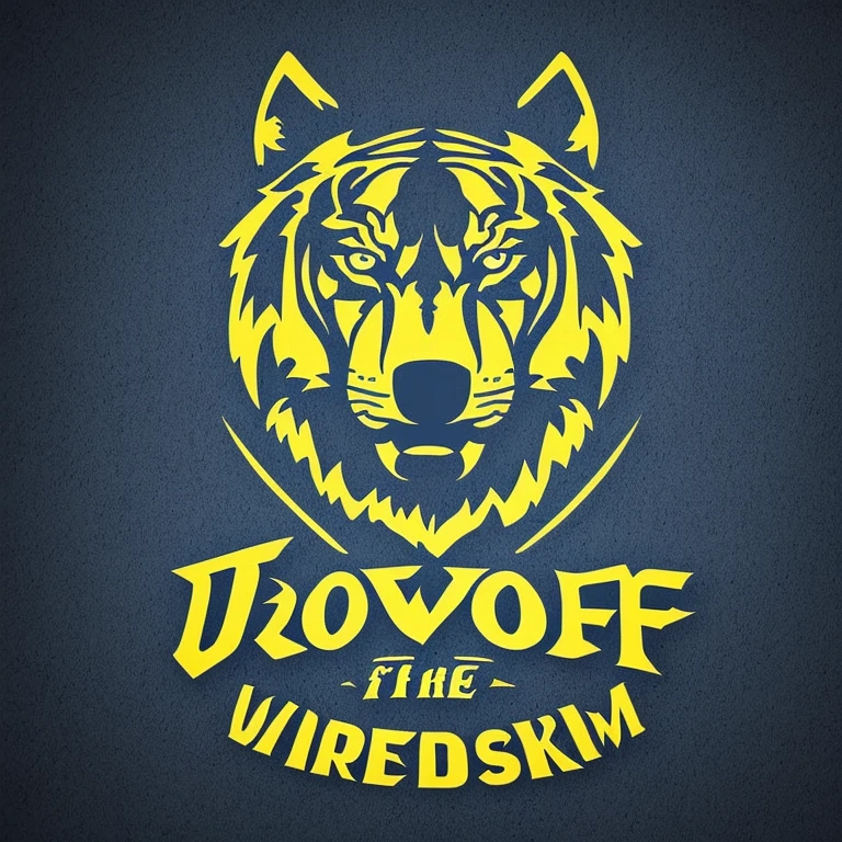 Logo with the words TEAM WOLVES, Tiger line art logo, Black and dark blue background, Bright blue, Simple yet strong - WOLVES