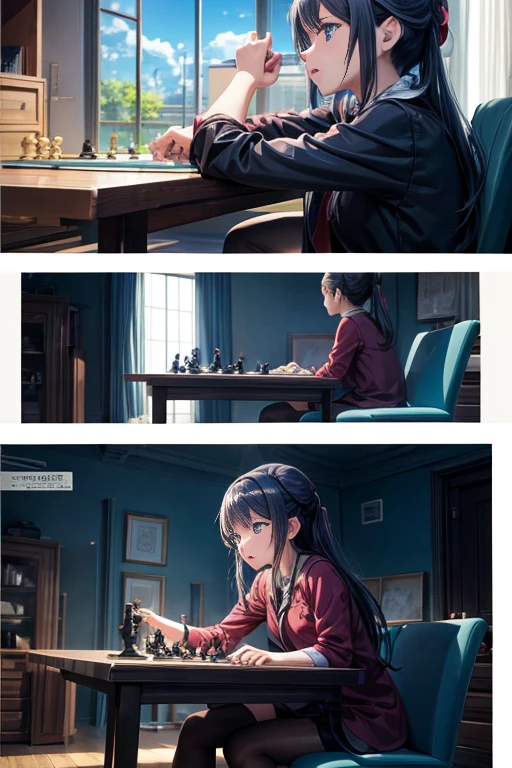 Anime screenshot of couple playing chess in the living room, anime movie scene, Screenshots from animated movies, Animation movie screenshots, 今日精选anime still frame, Rimuru plays chess, Still from TV animation, in animated movies, Screenshots from the 2012 animation, anime scene, animation stills, high quality anime movie still, anime still frame