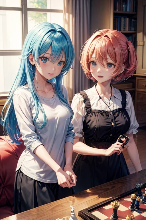 (best quality,4k,8k,highres,masterpiece:1.2), anime screenshot of a couple playing chess in a living room, scene from an anime movie, screenshot from an animated film, today's featured anime still, Rem and Ram playing chess, still from a TV anime, in an animated movie, screenshot from a 2012 anime, anime scene, anime still, high-quality anime movie still, anime movie screenshot.